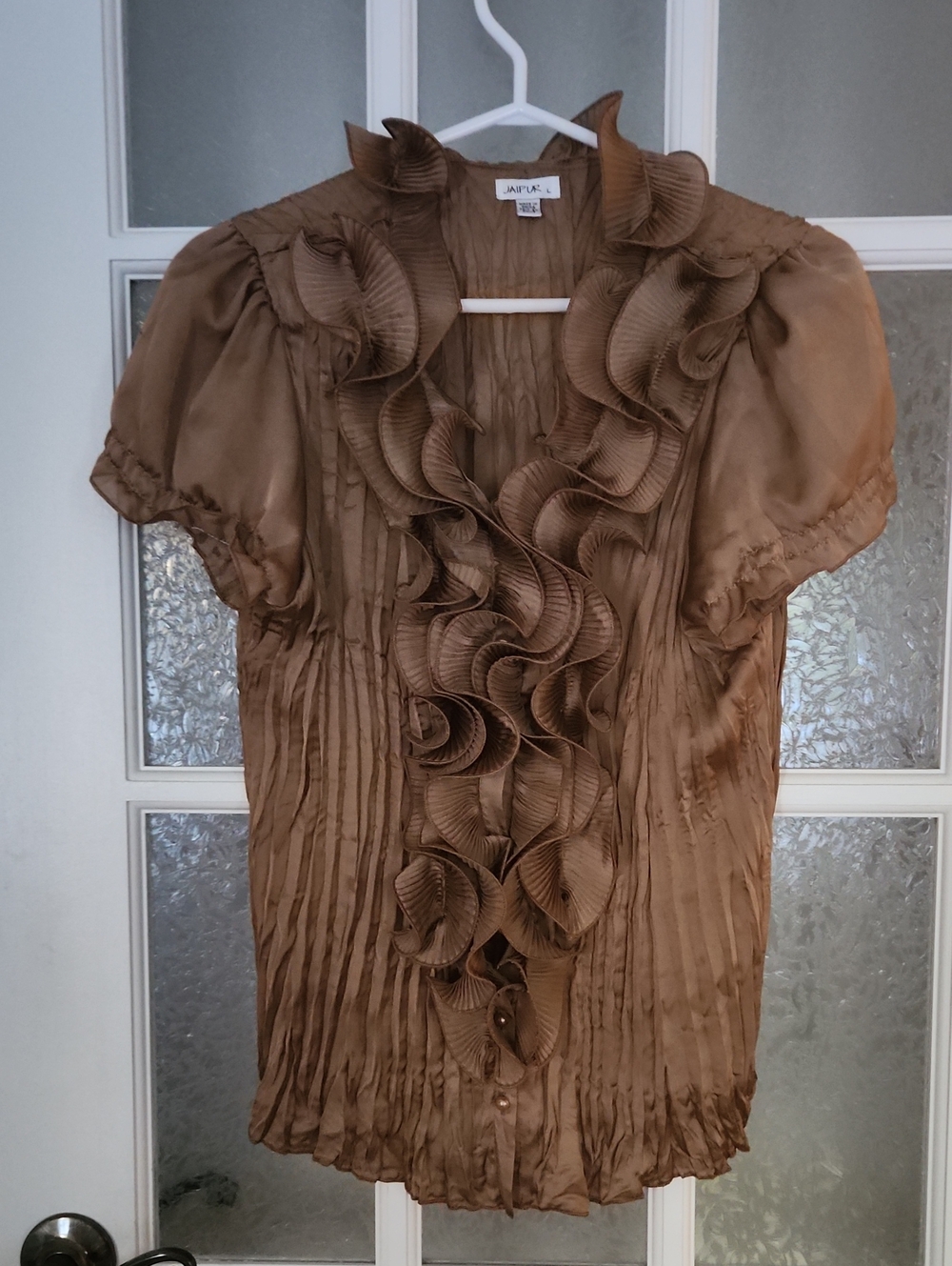 Jaipur Brown Ruffled Pleat-Front Blouse